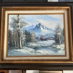 Landscape oil canvas in wood frame, signed Antonio